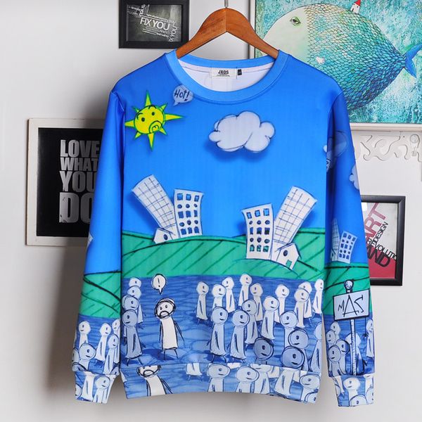 

mens designer cartoon round neck long sleeve creative 3d couple sports cute funny sweater travel activities warm clothes, Black