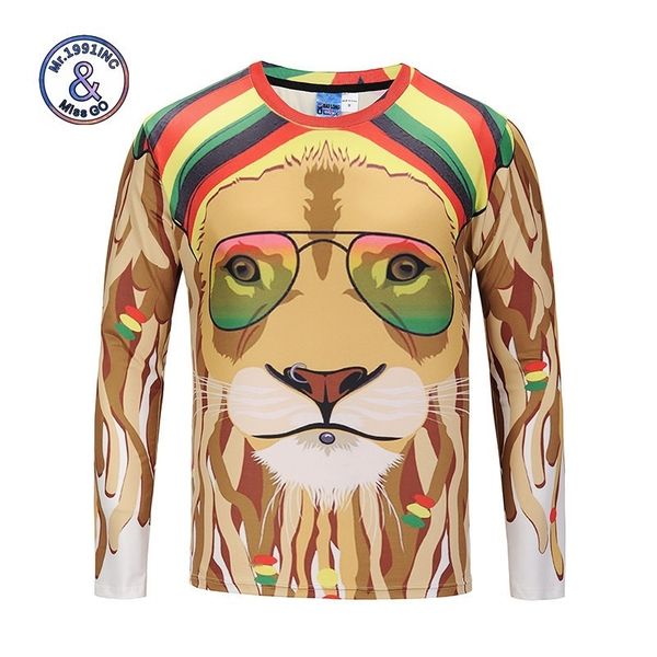 

mens дизайнера шили 3d цифровой печати с длинным рукавом футболки большого размера лев животным пара фитнеса футболка, White;black