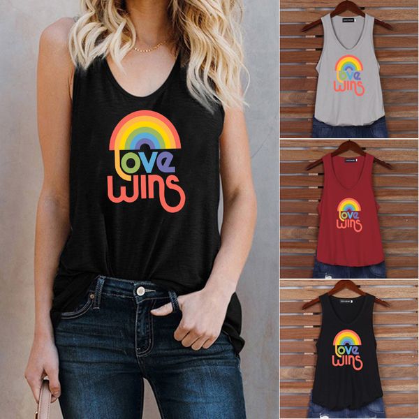 

fashion women lgbt pride vest shirts lesbian rainbow print tank lgbt couple love wins letter print sleeveless vest, White