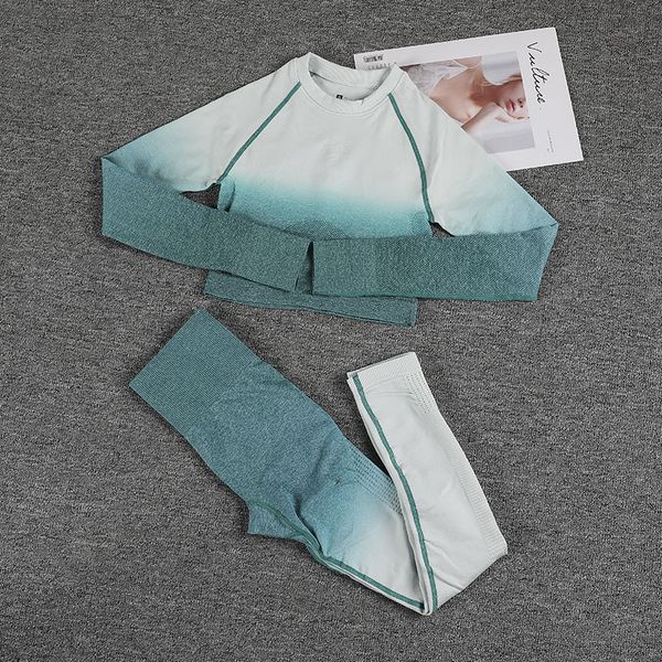 

2pcs seamless women sports suit gym leggings workout clothes long sleeve fitness crop shirts pants yoga set tracksuit