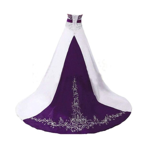 

real elegant wedding dresses 2019 a line strapless beaded embroidery white purple vintage bridal gown custom made high quality