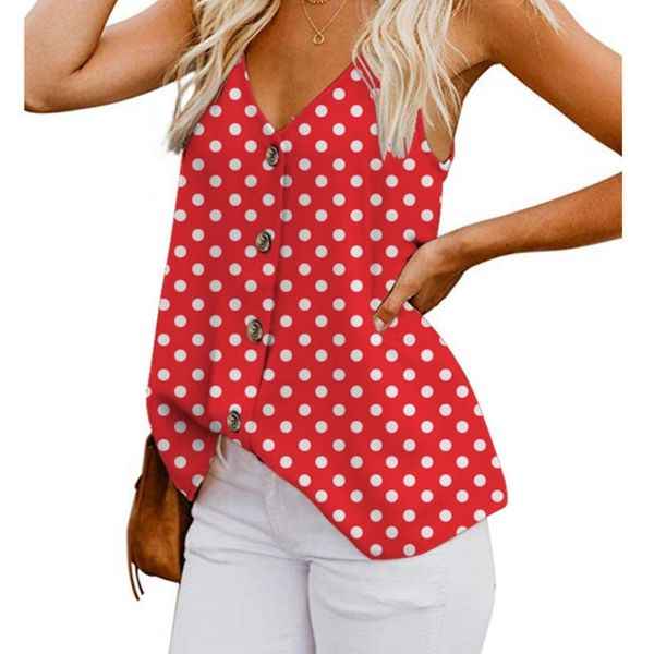 

women polka dot v-neck running vest summer casual sleeveless buttons for ladies sling buttons vest, Black;blue