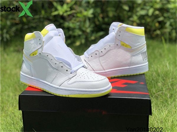 

with box 1 high og first class flight basketball shoes white dynomic lemon yellow athletic 1s man sports sneakers
