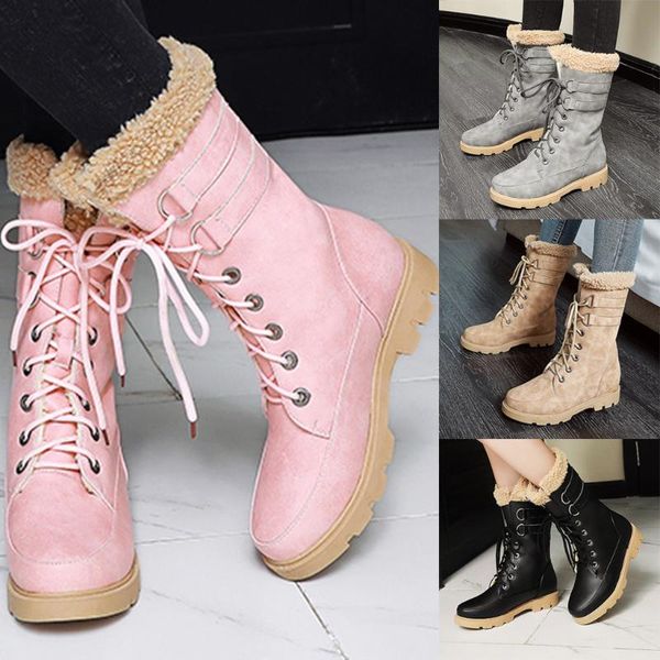

fashion pure color round toe lace-up boots chunky heels vintage women boots, Black