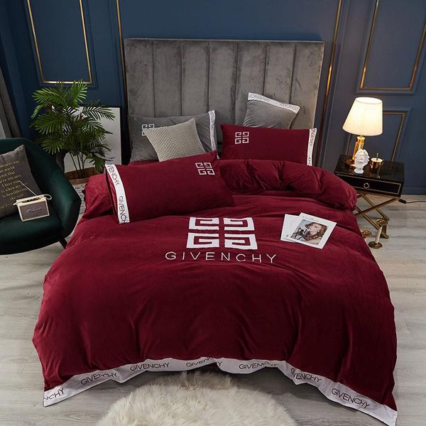 Burgundy Autumn And Winter Bedding Set Letter Popular Logos Duvet
