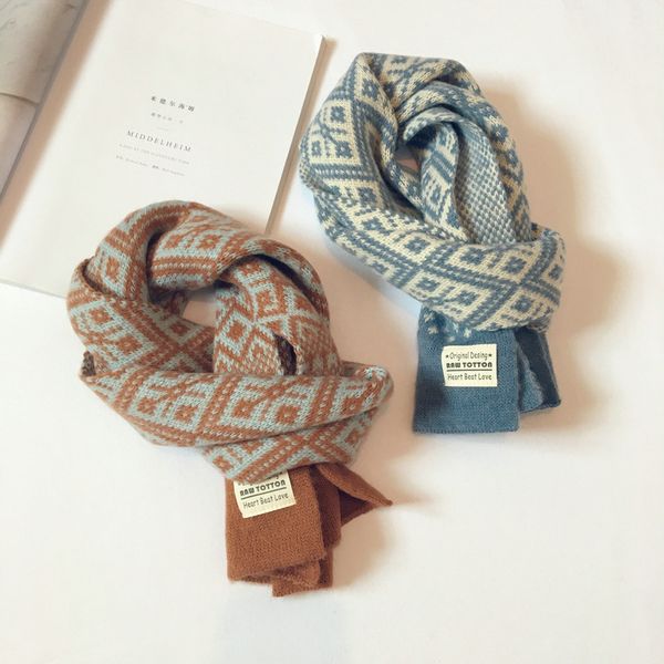 

2019 children's knitted scarf winter warm crochet scarf girl boy baby wrapped outdoor travel shawl, Blue;gray
