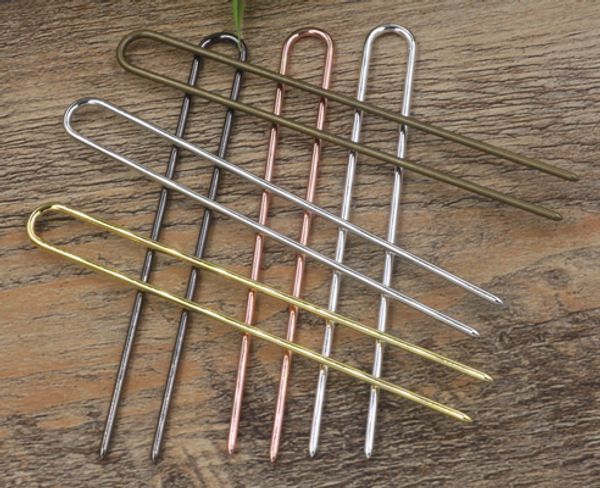 

10pcs/lot 2x120mm u shape needle bun hair sticks/pins hairpins silver/antique bronze plated fashion hairwear diy findings, Golden;white