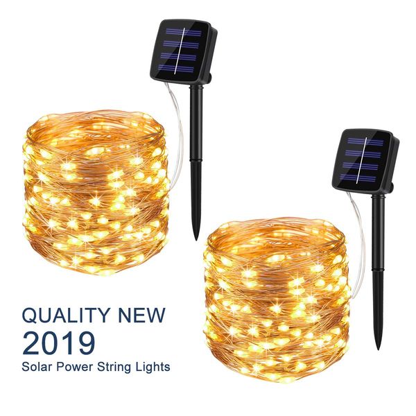 

2 pack solar string lights outdoor 33ft 100leds waterproof decorative copper wire string lights for party garden yard wedding christmas
