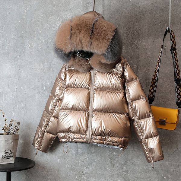 

Double ided down long jacket winter fur collar white duck down coat padded warm parka now outerwear