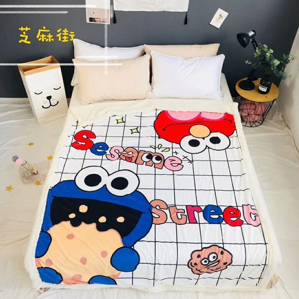 Two Size Sesame Street Anime Blanket Plush Velvet Warm Decoration Soft Bed Home Throw Sofa Blankets Adult Gifts New Big Fuzzy Blanket Warm Blankets