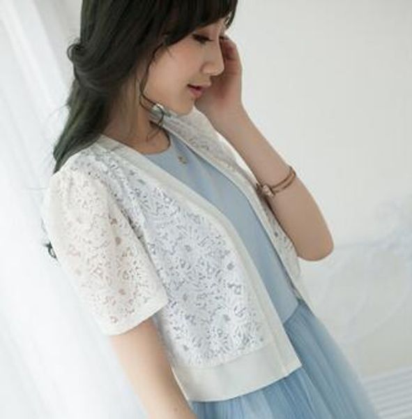 

mlxslky summer womens shawl thin cardigan shawl fashion hollow out plus size short sleeve lace knit cardigan thin coat, White