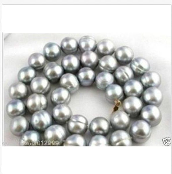 

18inch 12-13mm gray south sea baroque pearl necklace 14k gold clasp, Silver