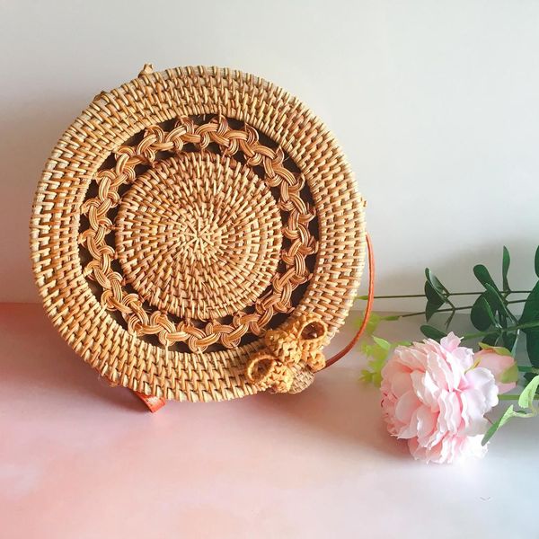 

fggs handwoven thick classic round rattan grass bag brown