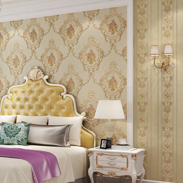 

3d тиснением изысканный европейский сад цветок нетканые обои свадебный дом принцесса номер нежный пасторальный diy обои ab версия