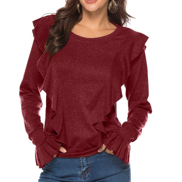 

женская мода роскошные белл рукава рубашки 2019 новое прибытие женские повседневные футболки сплошной цвет с длинным рукавом футболка улична, White