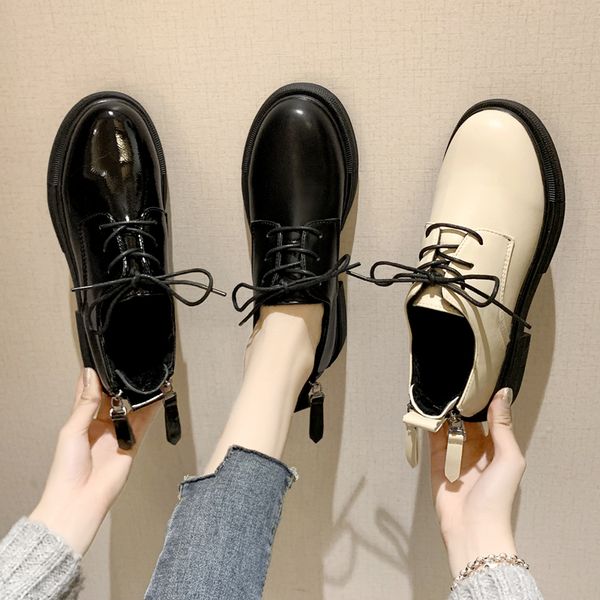 

korean shoes all-match round toe casual female sneakers shose women oxfords women's soft 2019 retro dress leather cross, Black