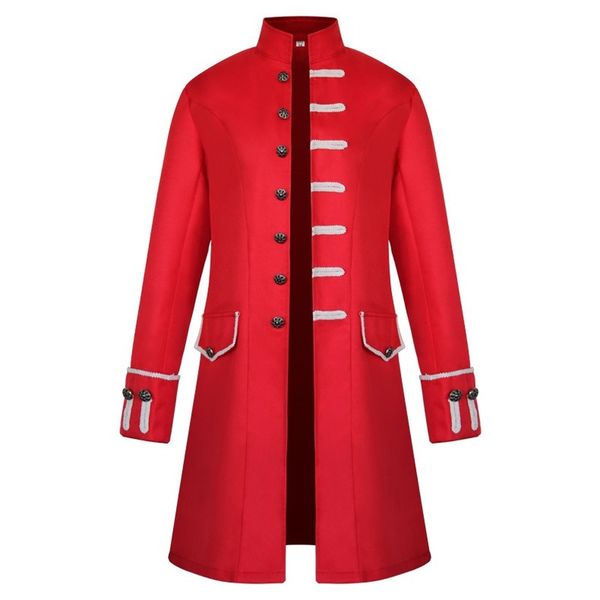 

men trench coat spring steampunk jacket medieval costume long sleeve gothic brocade jacket vintage stand collar men jackets red, Black;brown