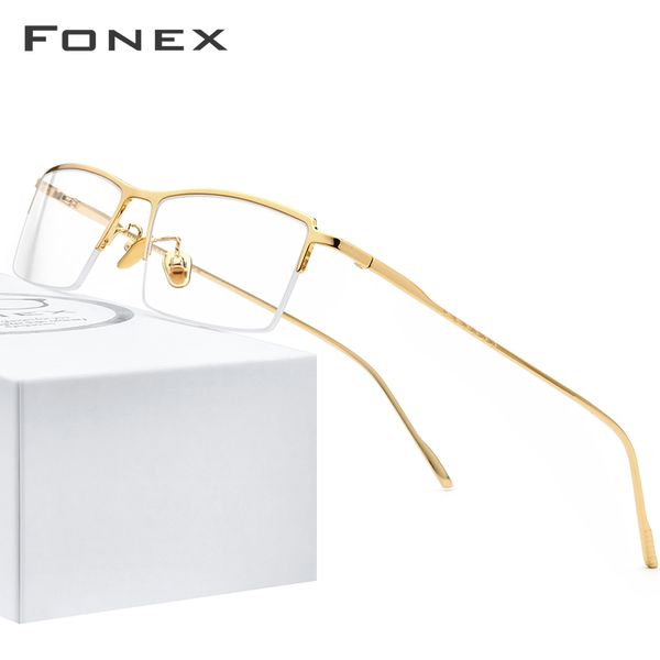 

fonex pure titanium eye glasses frames for men 2020 new prescription half square eyeglasses frame myopia optical eyewear 8514, Black