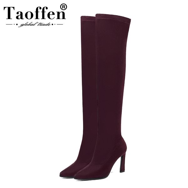 

taoffen 9 colors women stretch boots new fashion high heel winter shoes women long boot lady street footwear size 34-43, Black