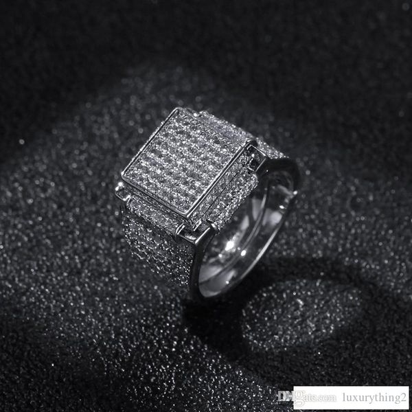 

хип-хоп мужские ювелирные кольца алмаз обледенелые bling кольца высокое качество мода золото серебро кольцо, Silver