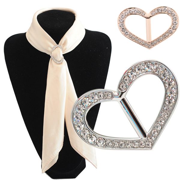 

2pcs alloy metal heart scarf buckle clip holder rhinestone brooch for women, Gray