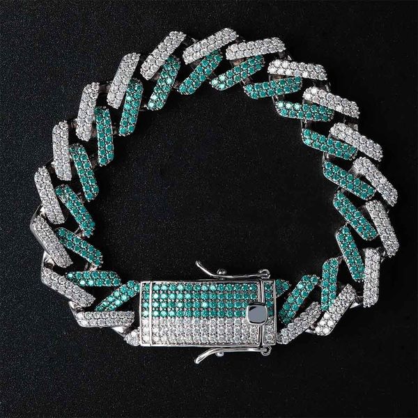 

mint green colour system personality man bracelet full zircon bar hiphop long buckle bracelet, Golden;silver