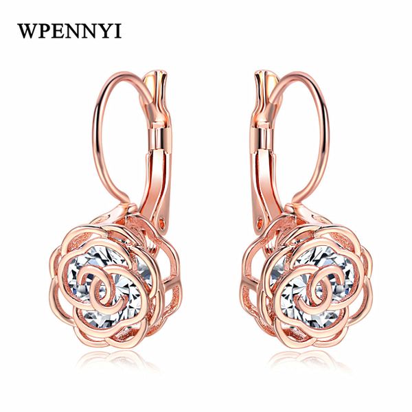 

rose gold color classic hollow out flower style zirconia crystal inside fashion woman drop earrings birthday gifts drop ship, Silver