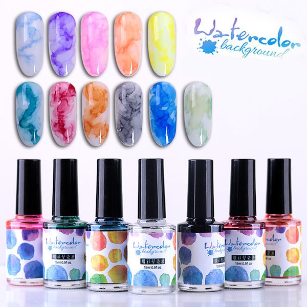 

15 ml watercolor ink nail polish gradient blooming gel smoke effect smudge bubble varnish nail art polish manicure diy decor