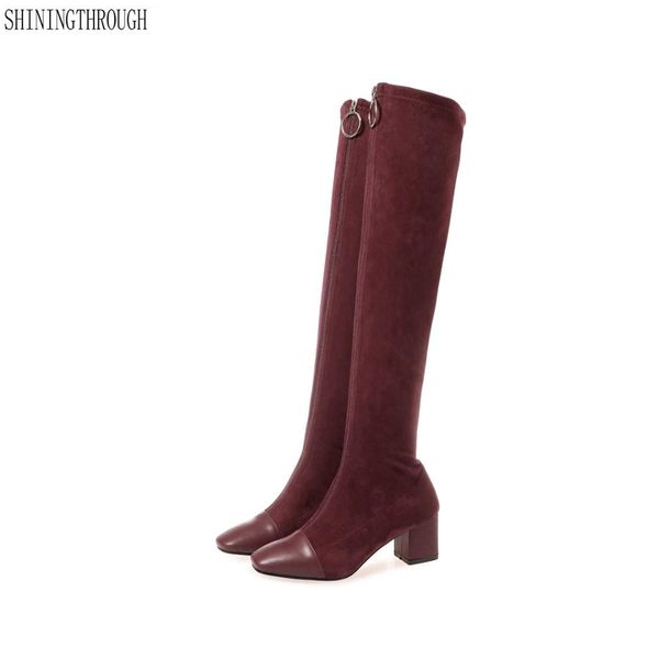 

2019 autumn winter knee high boots fashion shoes woman high heels boots genuine leather zip solid womens size 34-42, Black