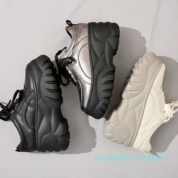 

2019 new thick bottom increased single shoes women casual shoes soft genuine cow-leather wild thick flat-platform 8.5 cm d02, Black