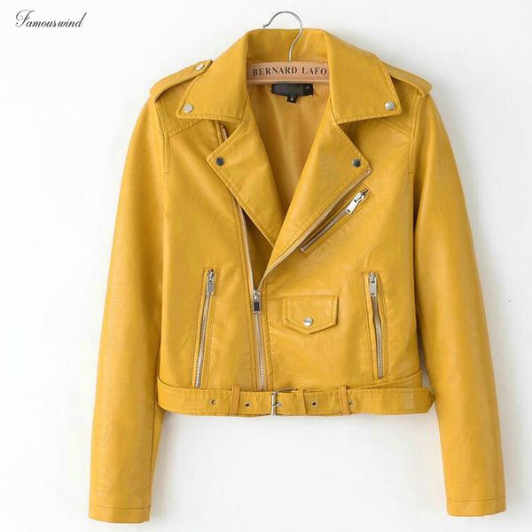 

2019 куртки желтый женщины pu leather jackets zipper кожаное пальто turn down воротник женский pu весна розовый черный цвет, Black;brown