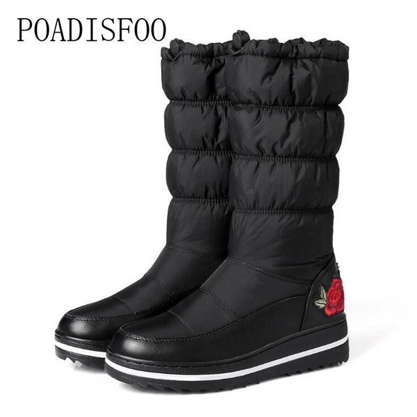 

poadisfoo puls size 2017 new winter warm thick plush embroidery snow boots fashion platform cotton women shoes.x-97, Black