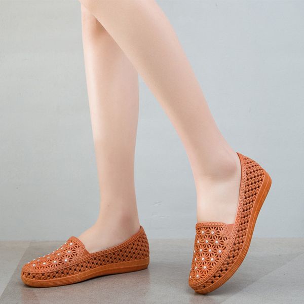 

size 41 female summer shallow sandals women flat shoes hollowed out breathable outdoor holiday beach shoes slip on casual, Black