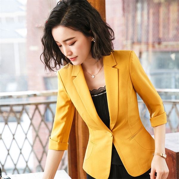 

women blazer 2019 elegant one button office lady suit plus size ladies slim simple five-point sleeve mujer femme jacket, White;black
