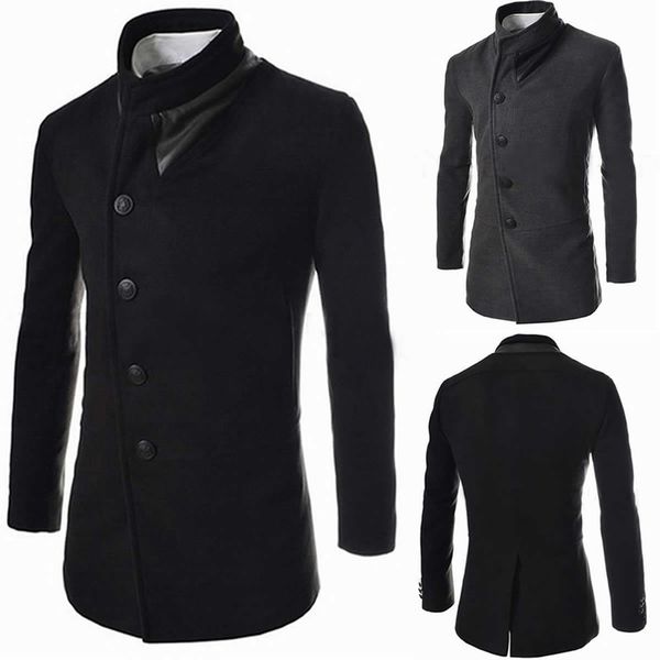 

zogaa 2019 new men casual trench coat guys plaids and tweeds mid-long coat outerwear male long sleeve overcoat autumn winter, Black