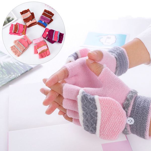 Mädchen-Flip-Cover-Halbfinger-Fäustlinge, Winter-Strick-Halbfinger-Handschuhe, Winter, warme Studenten, Kinder, Strickhandschuhe, Büro-Arbeitshandschuhe BH2883 TQQ