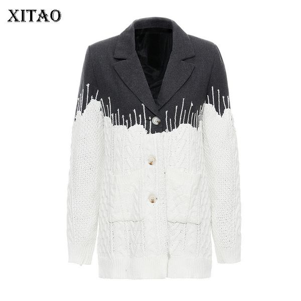 

xitao jacquard knitting pole blazer women korea fashion new single breasted straight patchwork 2019 autumn pocket coat zll4313, White;black
