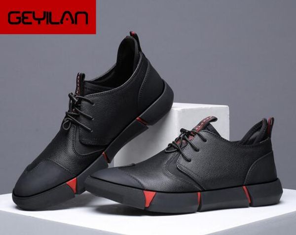 

2019 spring new fashion men leather casual shoes trend shoes loafers, Black