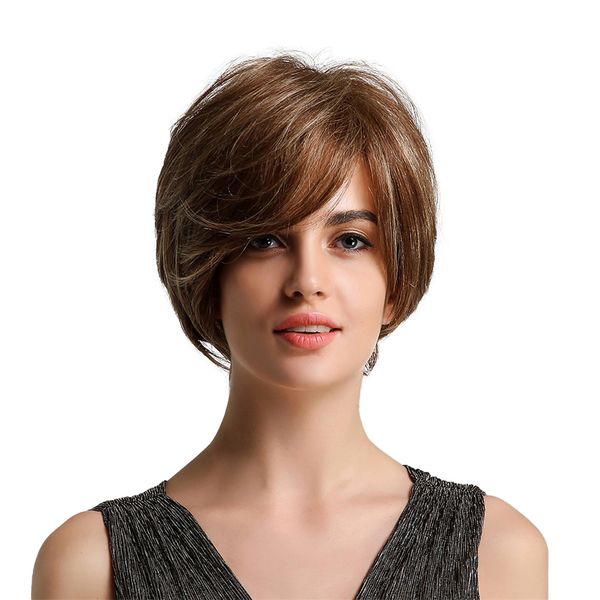 

10\" short straight women human hair wigs cosplay halloween fluffy wigs, Black