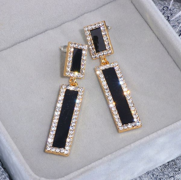 

trendy simple style long drop earring for women gold color crystal geometric square dangle earrings brincos female jewelry wx192, Silver