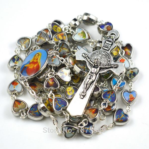 

mix picture catholic figures alloy bead catholic rosary necklace heart shape bead, Silver