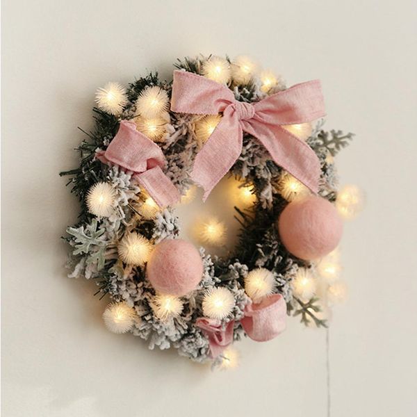 

30cm christmas artificial rattan flower door hanging wreath with string light wall decoration for home festival party #cw