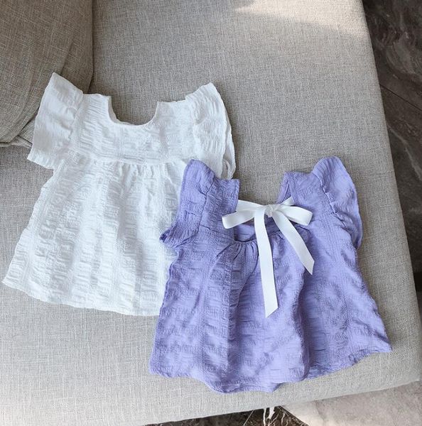 

2020 new girls bow shirt summer cotton short sleeve fashion girls blouse 1-7 years hv415, White;black