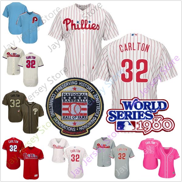 

Steve Carlton Jersey Philadelphia Cooperstown Phillies 1980 World Series WS Hall Of Fame Patch Home Away MN Pullover Button Men Women Youth