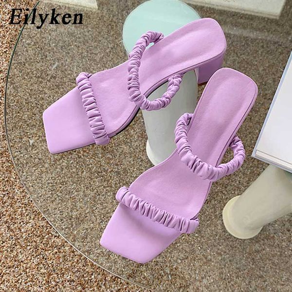 

eilyken new design pleated pu leather outdoor elegant slippers ladies fashion open toe low heels shoes women summer sandals, Black