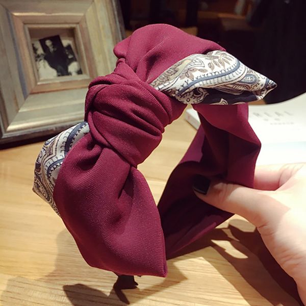

fashion women bohemian pretty big flower print knot hairbands vintage wide bowknot headwraps satin cross headbands hair gifts