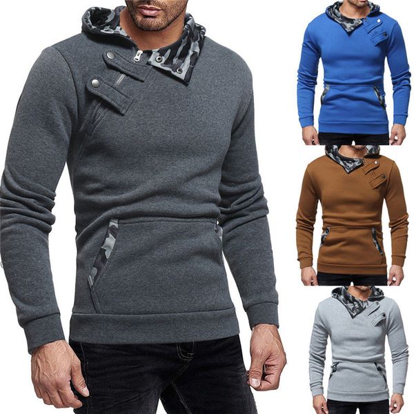 

мужские hoddies топы с длинным рукавом slim fit карманы с капюшоном молния кнопки ребристый рукав толстовка пуловер осень зима спортивный ко, Black