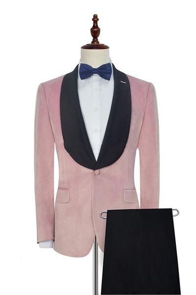 Smoking da sposo in velluto Smoking da uomo rosa Smoking da sposa scialle nero Risvolto da uomo popolare Giacca da pranzo / Darty Blazer Suit Custom Made (giacca + pantaloni + cravatta) 122