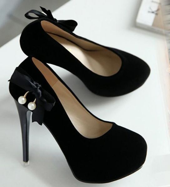 

2019 women's shoes in spring and autumn with new style high heel fine heel round head waterproof table bowknot suede @ee679679, Black