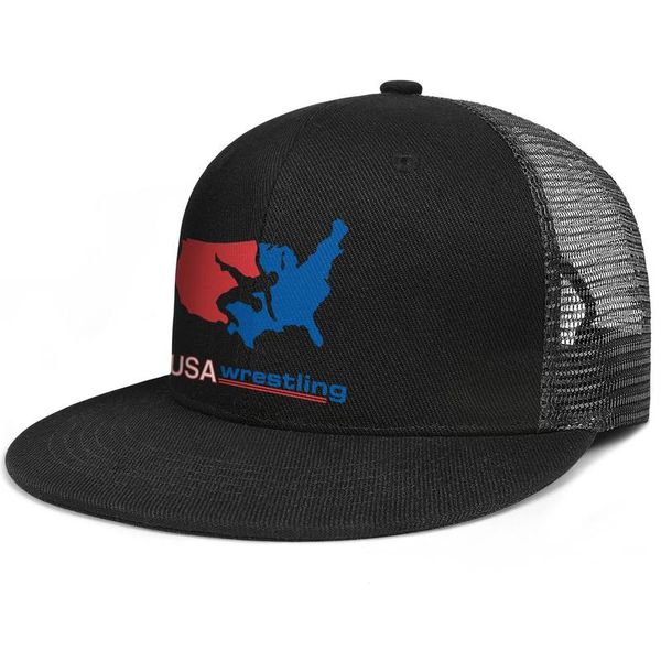 

usa wrestling flat brim trucker cap sports personalized baseball hats old print logo rick flair woo funny meme gay pride rainbow, Blue;gray